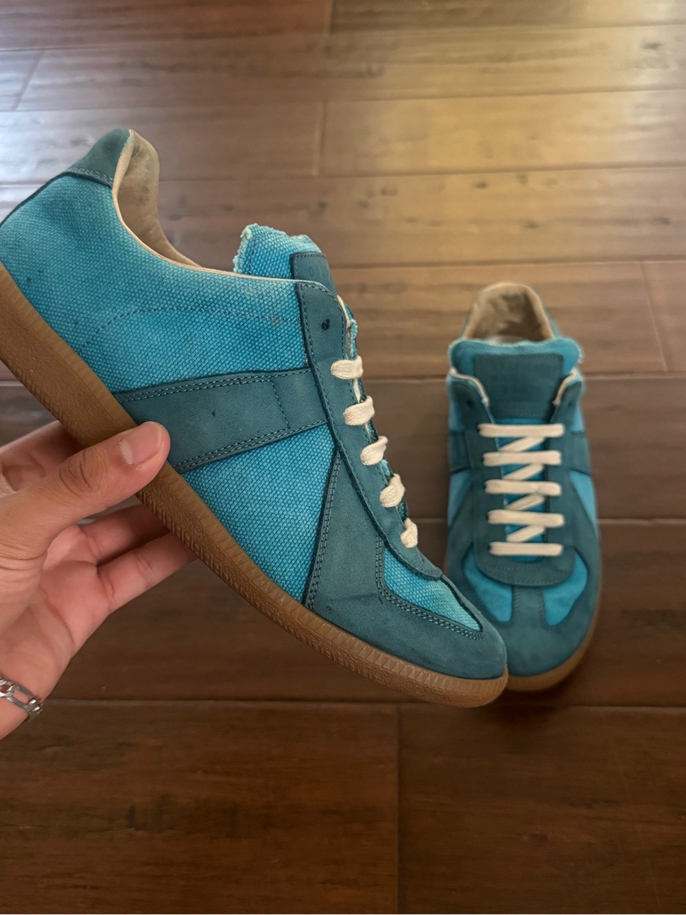 Maison Martin Margiela Teal & Aqua Suede Canvas Sneakers